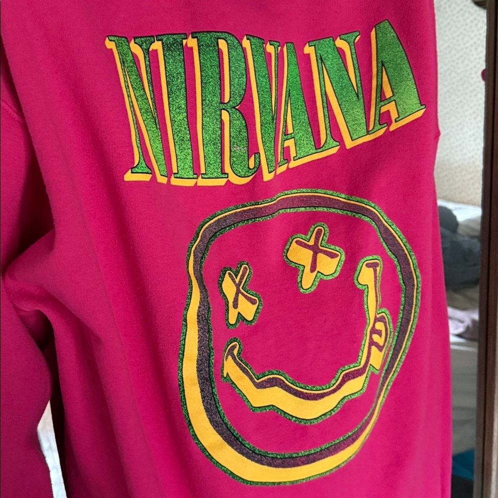 Nirvana Pink Smiley Face Hoodie - Picture 6 of 8